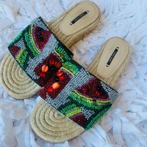 Zara beaded espadrilles watermelon